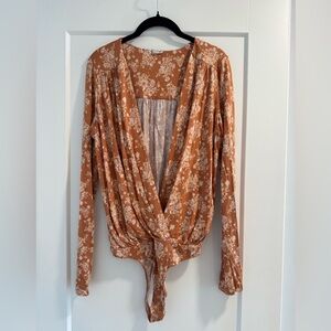 Free People tan floral bodysuit